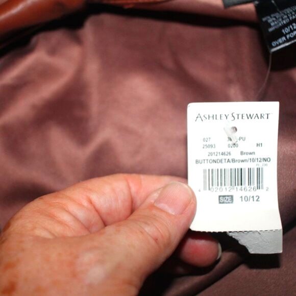 Ashley Stweart Brown Fau Leather Jacket Size 10/12 NWT - Picture 7 of 8